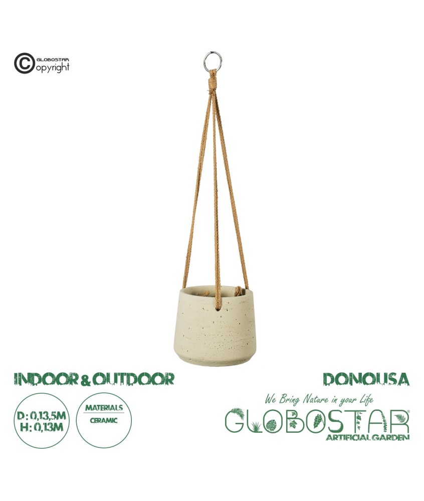 GloboStar® Artificial Garden DONOUSA 20465 Κρεμαστό Πήλινο Κεραμικό Κασπώ Γλάστρα - Flower Pot Μπεζ Φ13.5cm x Υ13cm
